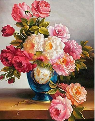 洋桔梗鲜花花瓶油画风钻石画