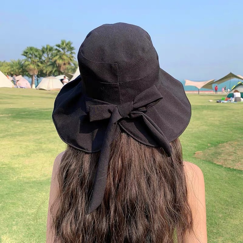 New Sun Hat Women's Summer Vinyl Uv Protection Bowknot Fisherman Hat Cover Face Big Brim Sun Hat