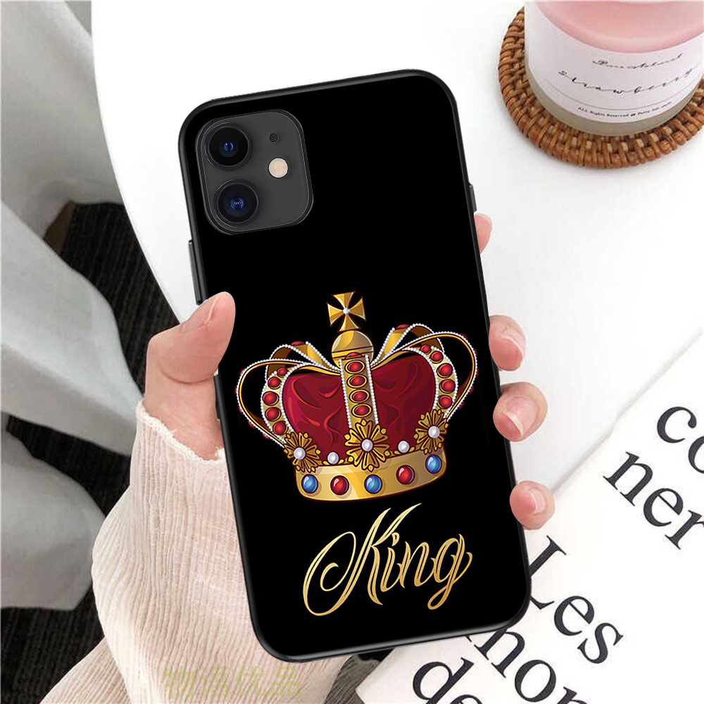 ins风简约queenking适用iphone13情侣新款手机壳情侣周边黑色字母