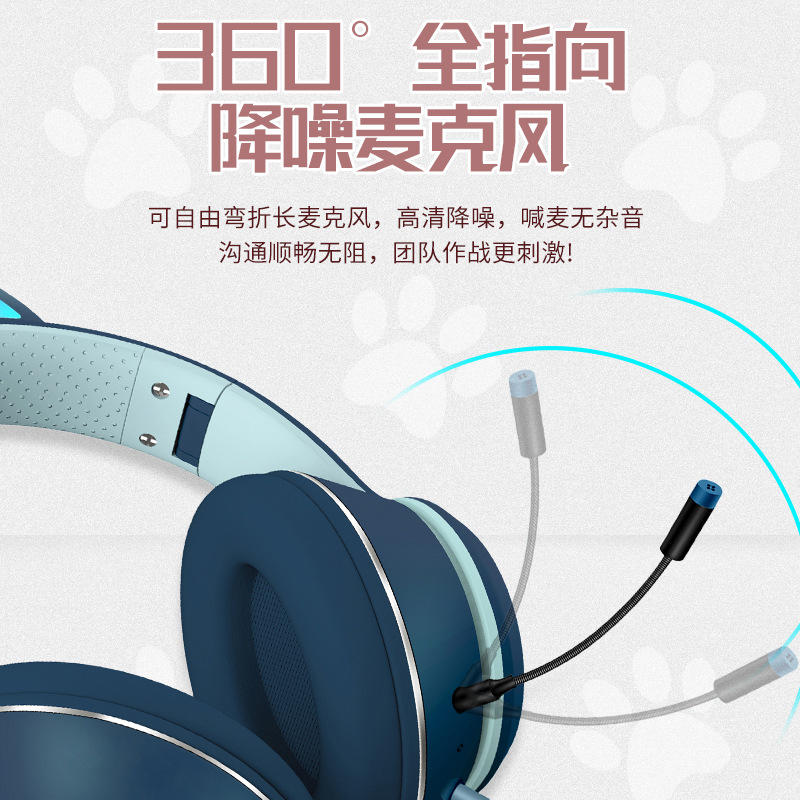 AKZ-022 Cross-Border E-Commerce New Cat Ear Headset Computer Headset Double Microphone E-Sports Game Luminous Headset