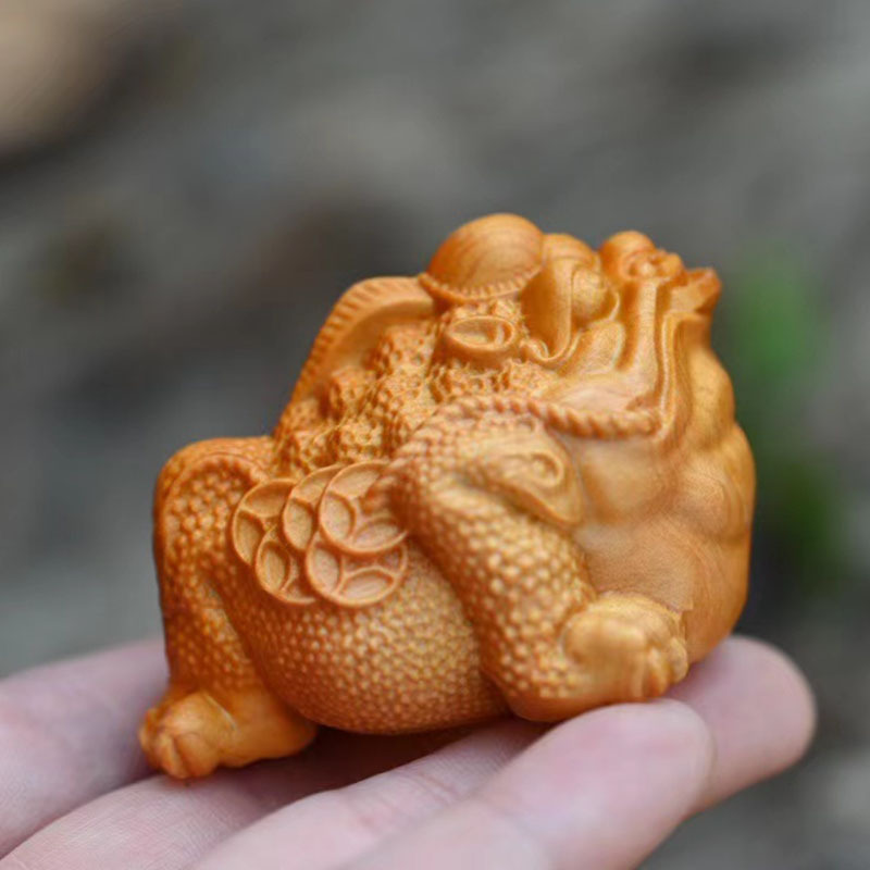 崖柏实木质手工木雕三足金蟾手把件文玩禅意摆件蟾蜍挂件红木礼品