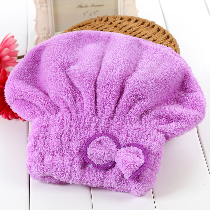 浴帽加厚双面珊瑚绒浴帽 蝴蝶结公主干发帽 纤维吸水浴帽