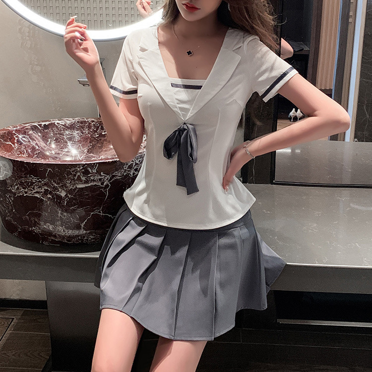 大码性感百褶显瘦伪娘衣服套装超短裙足疗女装大佬cos用品全套