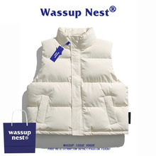 WASSUP NEST冬季马甲潮牌立领休闲男士复古棉服加厚保暖无袖外套