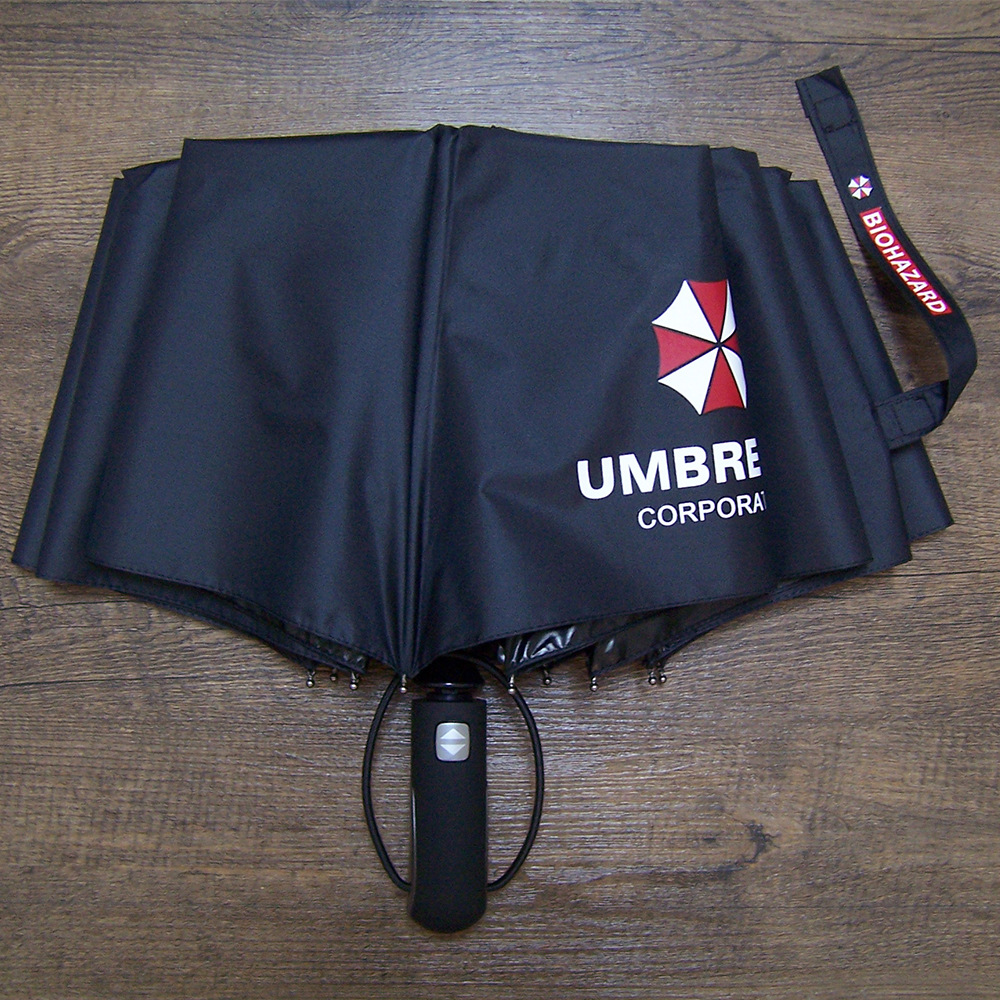 高强度新品生化危机黑胶全自动折叠晴雨伞10股保护伞公司成人