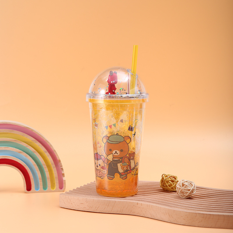 New Creative Crushed Ice Cup Ice Cup Bear Double-Layer Cup with Straw Men and Women Student Portable Summer Cute Ice Cup Plastic Cup