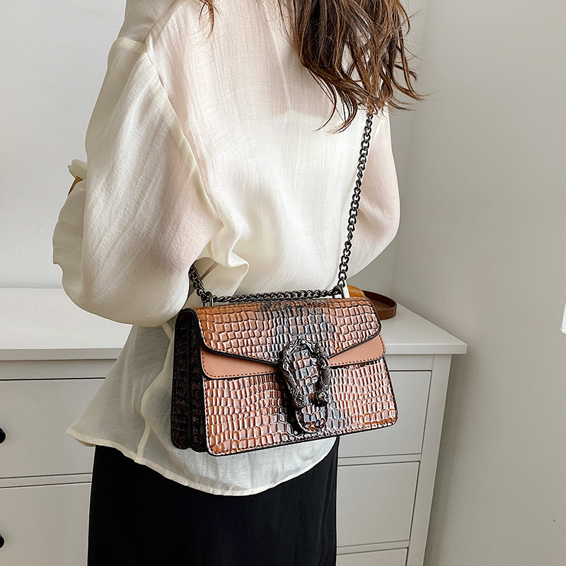 Niche Design Women Bags 2022 New Trendy Contrast Color Bag Crocodile Pattern Retro Fashion Chain Shoulder Messenger Bag