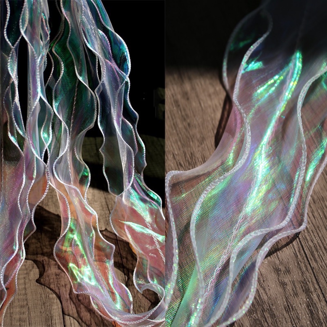 5cm双层幻彩渐变透明镭射欧根纱布立体花边diy设计师辅料-阿里巴巴