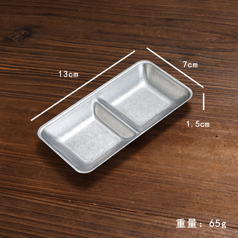 Hz473 Retro Distressed Stainless Steel Sauce Dish Japanese Style Multi-Grid Seasoning Dish Dim Sum Dish Sauce Dish Saucer Dish