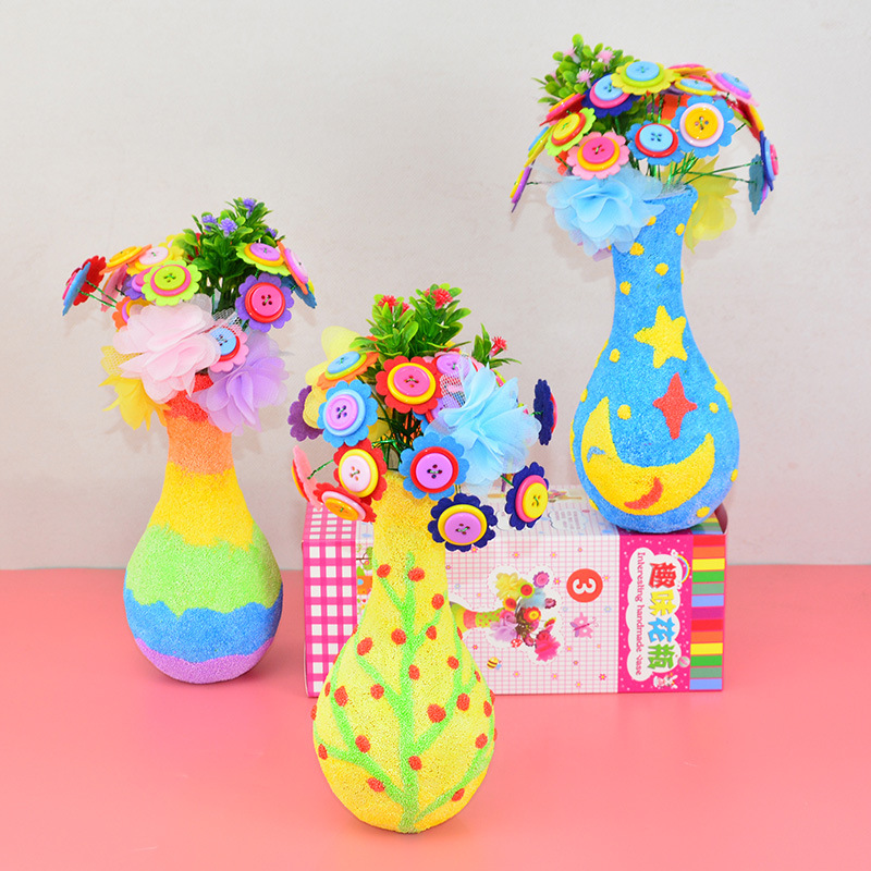 儿童diy花瓶纽扣花束雪花泥粘土手工制作材料六一儿童节礼物女孩