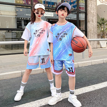 男女童球服套装夏款中大童2024新款短裤速干假两件运动篮球服套装