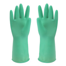 厂家直供工业乳胶手套加厚卷边耐磨耐酸碱手套绿色30cm劳保手套