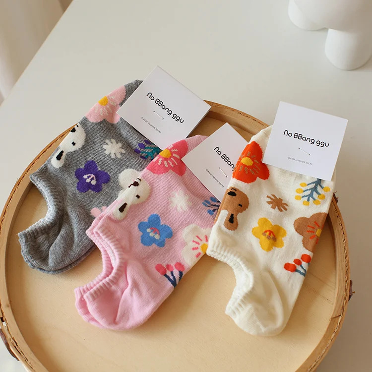 Invisible Women's Boat Socks Summer Thin Socks Low-Cut Breathable Gentle Ins Trendy All-Match Flower Bear Cute Female Socks