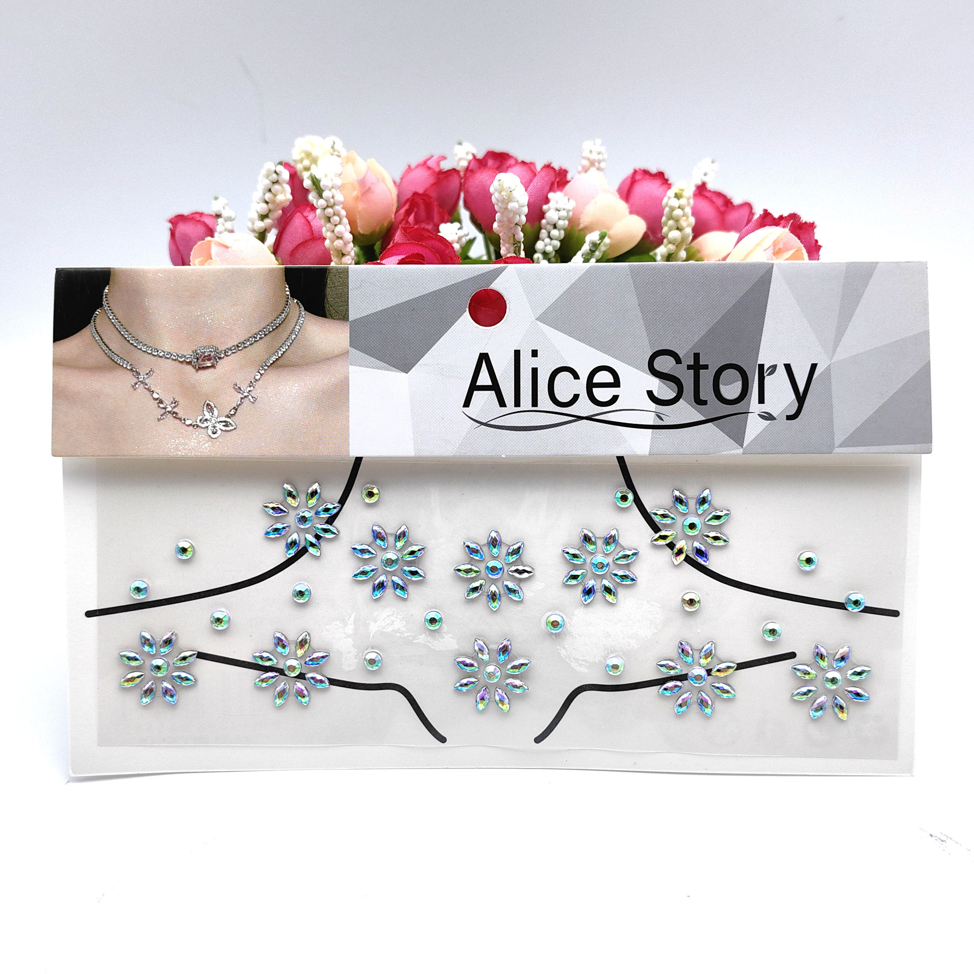 Cross-Border European and American Clavicle Diamond Stickers Girls' Neck Creative Tattoo Sticker Beauty Gem Diamond Sticker Factory Wholesale