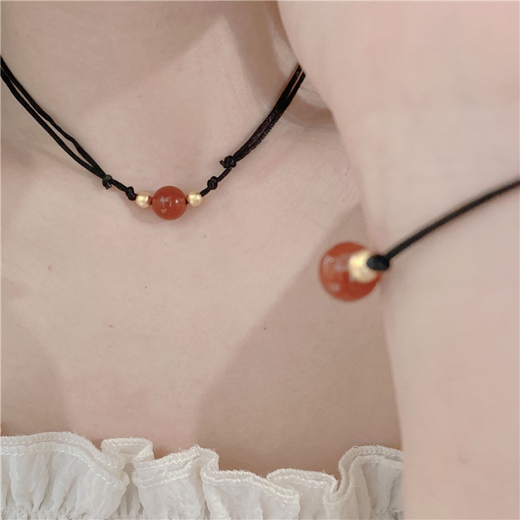 Best-Seller on Douyin National Fashion Changeable Beads Red Agate Titanium Steel Necklace Women's Non-Fading Simple Girlfriends' Bracelet Carrying Strap