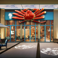 海鲜餐厅卡通小龙虾装饰摆件商场玻璃钢招财落地摆设发光螃蟹雕塑