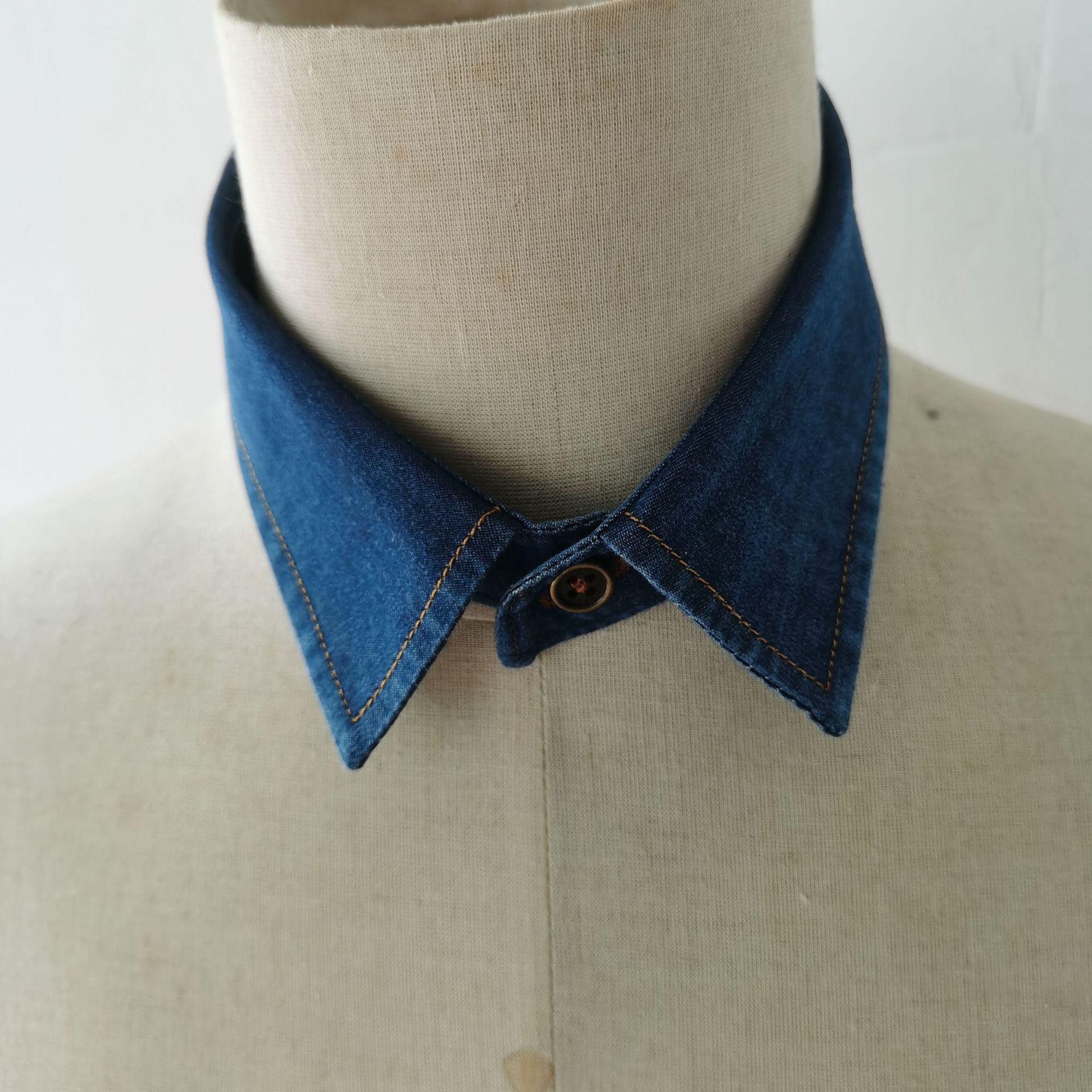 牛仔假领子单领装饰衣领百搭时尚男衬衫女领纯棉水洗工艺半身立领