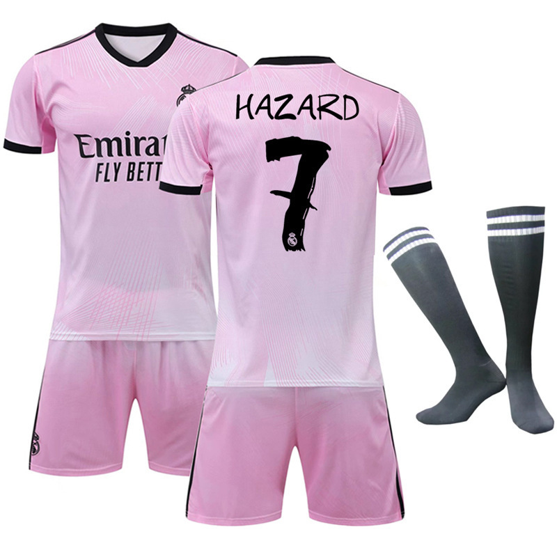 新款皇马足球服9号本泽马球衣粉红色特别版儿童成人亲子运动服