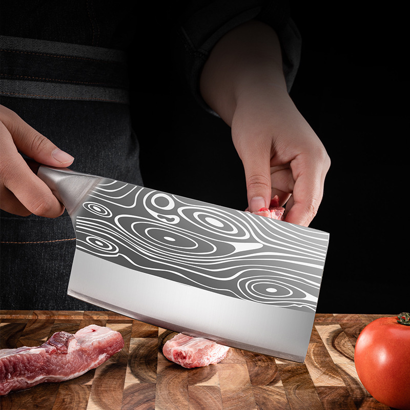 厂家大马士革纹不锈钢菜刀家用切肉片刀斩骨刀斩切两用厨房刀锋利