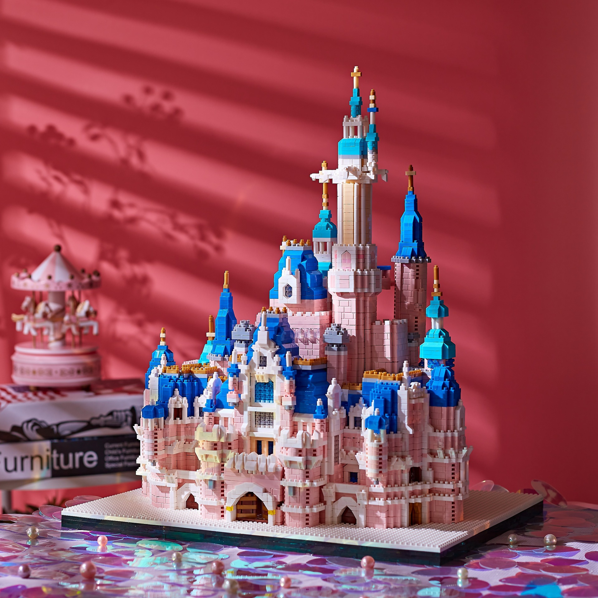 兼容乐高玩具积木批发 成人高难度泰姬陵粉色迪士尼城堡微钻积木