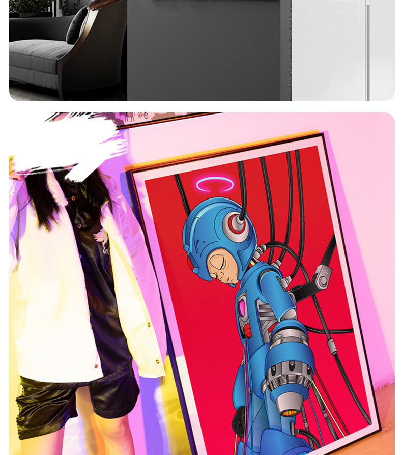 红色洛克人潮流装饰画竖幅客厅挂画潮牌科幻rockman书房过道壁画