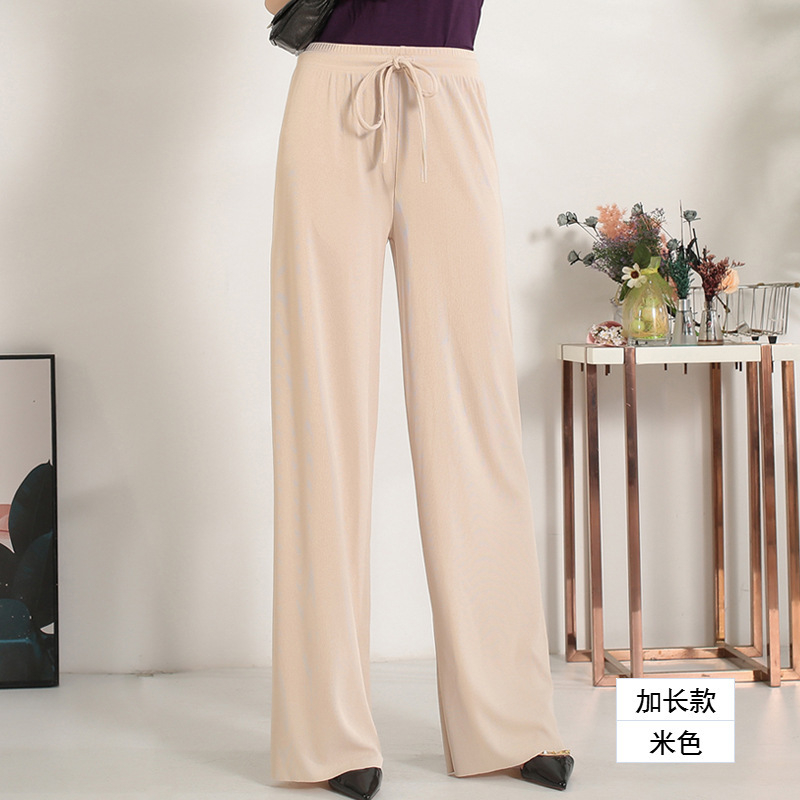 Foreign Trade Source Factory Ice Silk Wide-Leg Pants Women's Spring/Summer High Waist Drooping Cropped Lengthened Straight Skirt Pants Thin Slimming