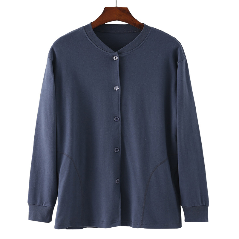 中老年男士 开衫系扣子长袖秋衣开襟老人对襟线衣上装内衣保暖