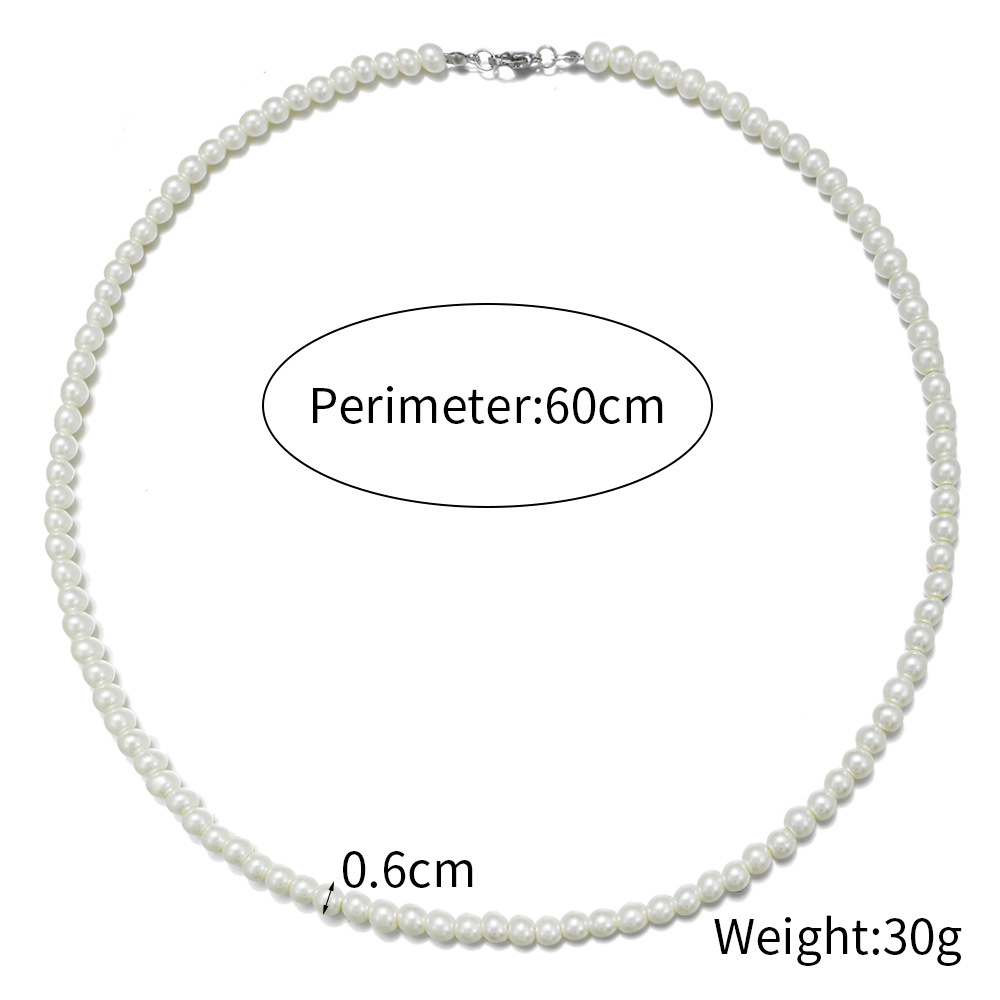 Amazon Cross-Border Hot Sale Single Layer Men's Pearl Necklace round Beaded Clavicle Chain Pearl Necklace Wholesale