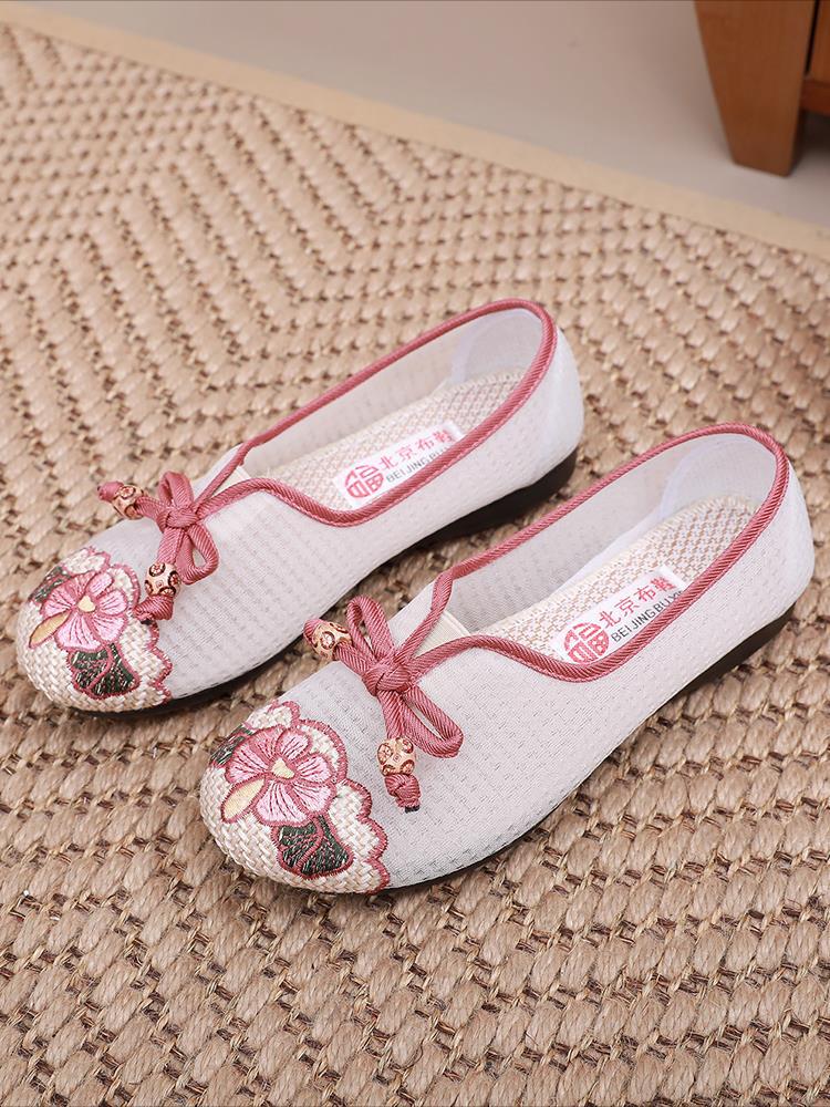 t老北京布鞋新款女夏季透气亚麻布鞋软底妈妈鞋绣花鞋一脚蹬网面