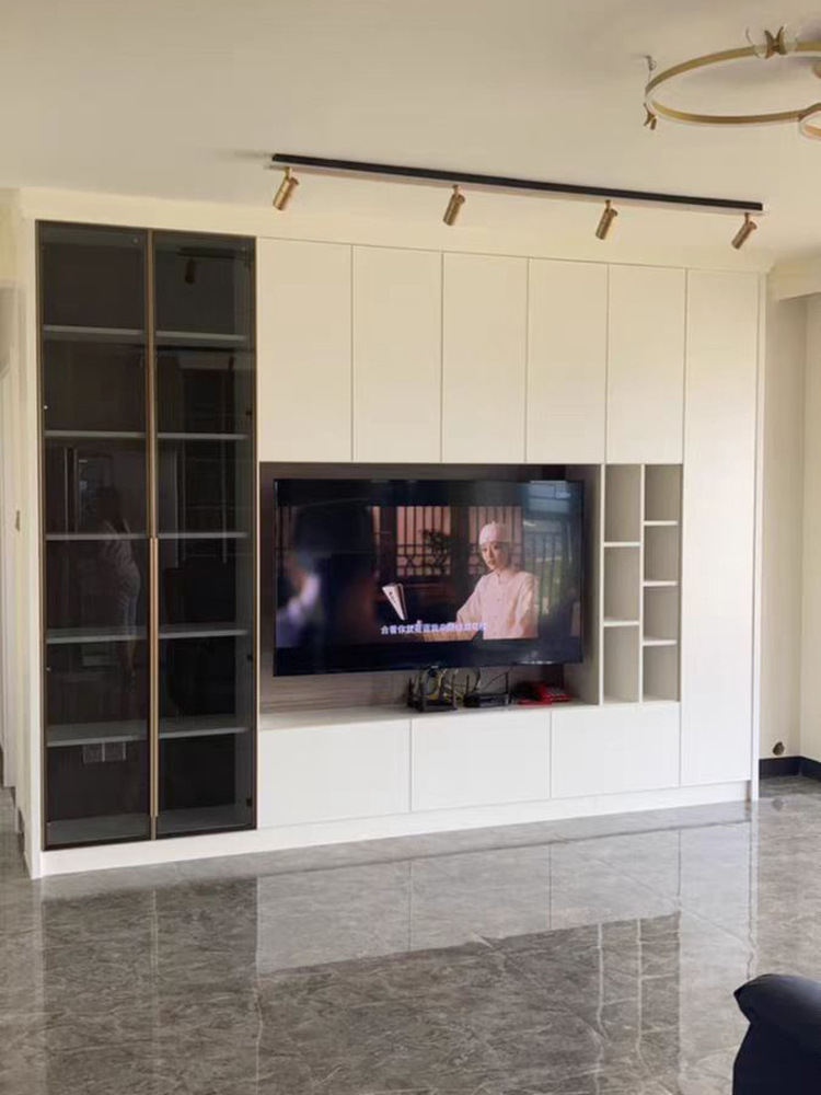 极简轻奢钢化玻璃平开衣柜门窄边铝框酒柜书柜餐边柜门茶灰色