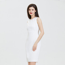 夏季新款气质修身显瘦通勤高级感极简风圆领白色无袖打底连衣裙女