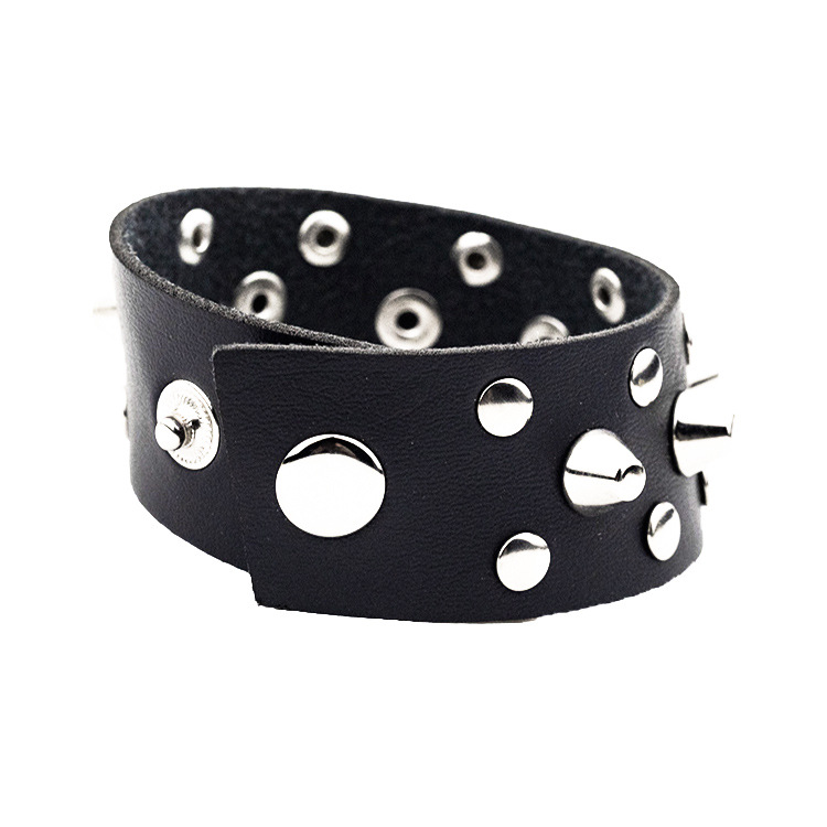 European and American Personalized Width Leather Bracelet Punk Leather Bracelet Alloy Accessory Decorative Black Yiwu Factory