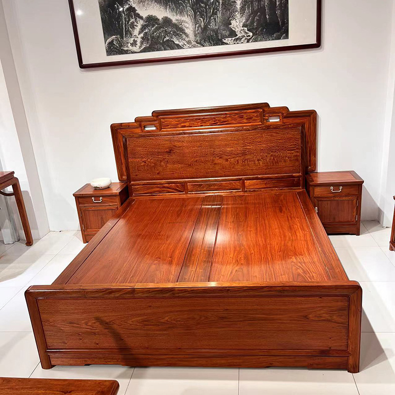 批发红木床缅甸花梨木新中式简约床卧室家具大果紫檀1.8m大床