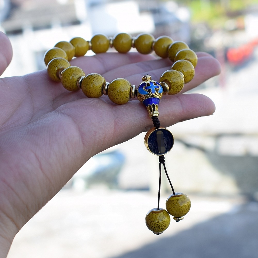 雍和宫同款香灰瓷佛珠12mm珠手串批发复古汉服风流苏配饰直播货源