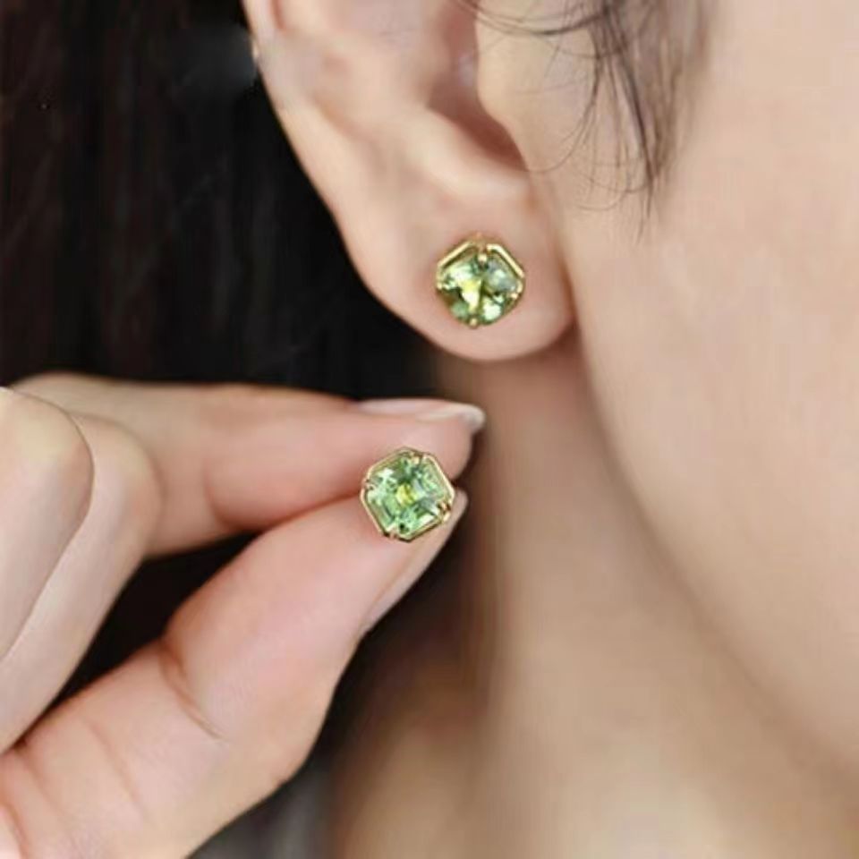 绿碧玺耳钉女新款阿斯切方形s925纯银彩色珠宝耳饰耳环-阿里巴巴
