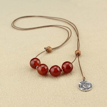 复古玛瑙长款项链棉麻服饰礼品毛衣链女简约小清新民族风饰品批发