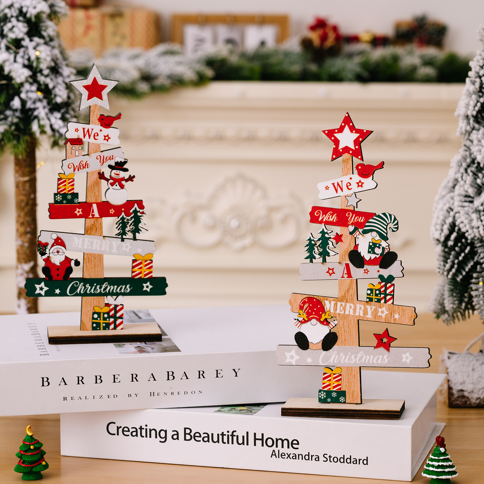cross-border new arrival christmas table decorations english letters wooden board old man snowman dwarf old man wooden decoration