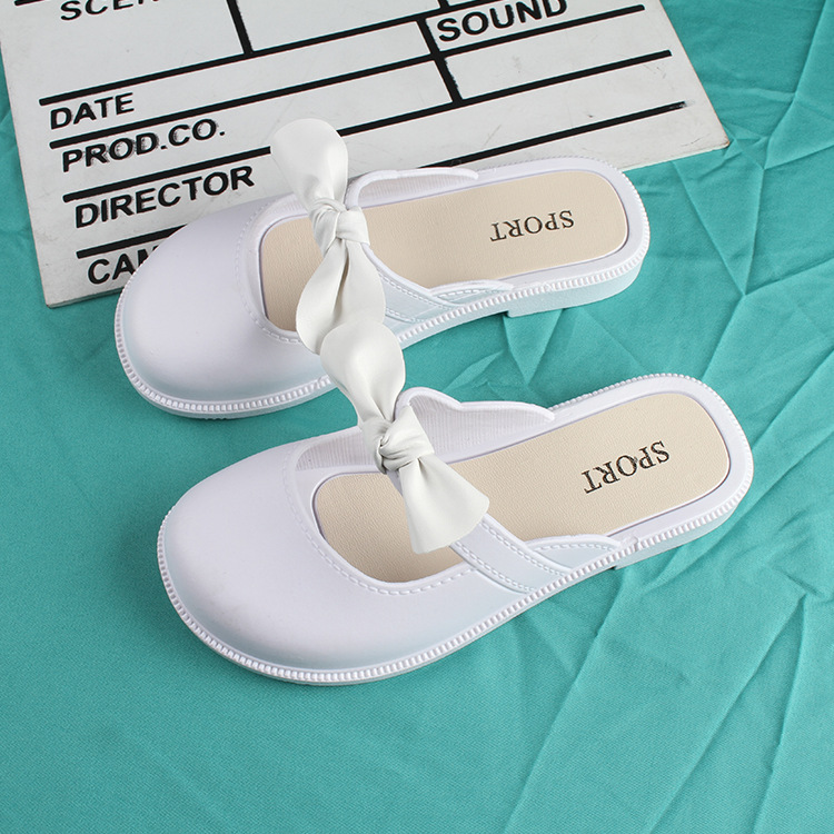 Children's Summer New Closed-Toe Slippers Little Girl Fashion Solid Color Bow Half Slippers Flat Sandals Parent-Child Slippers