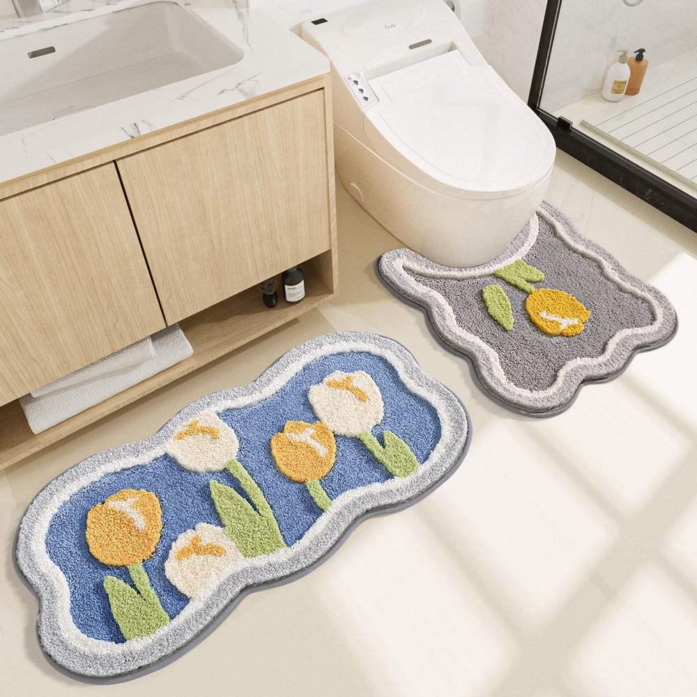 Modern Simple Flower Absorbent Floor Mat Ins Home Bathroom Non-Slip Three-Piece Thickened Bathroom Entrance Mat