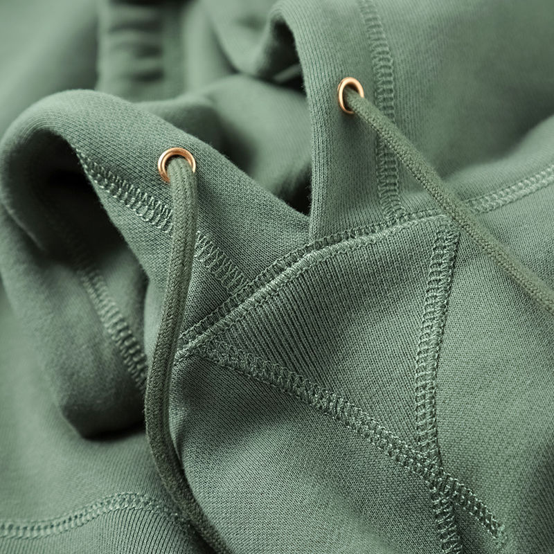 复古绿340g重磅毛圈布连帽卫衣慵懒风纯色百搭休闲帽衫男女款秋冬