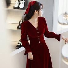 长袖敬酒服新娘2024新款春季订婚酒红色礼服玫瑰正红色平时可穿