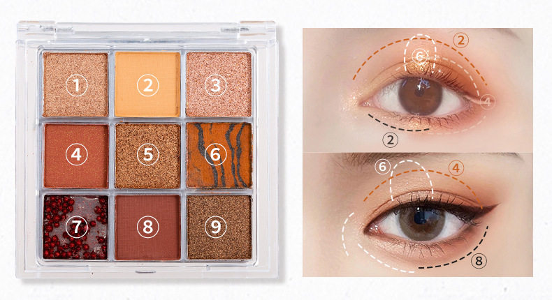 魔法美人透明九色眼影盘 珠光哑光大地色九宫格亮片学生9色眼影