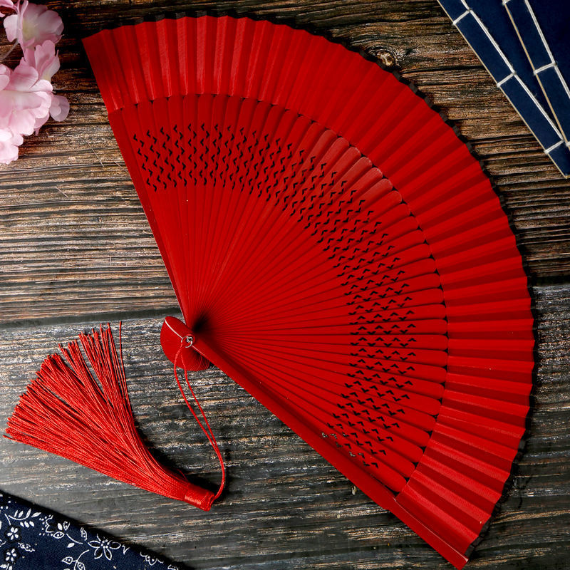 红色扇子好开合折扇女跳舞古风舞蹈扇流苏舞台走秀广场舞折叠扇