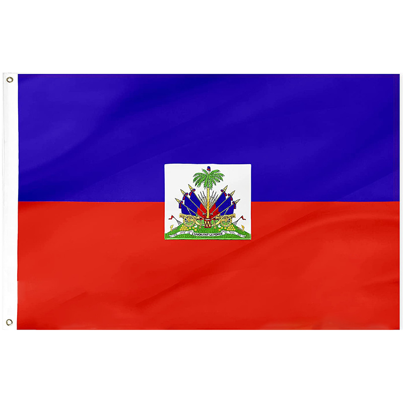 海地共和国国旗牛津布绣花拼接黄铜扣尾部四线户外防水旗
