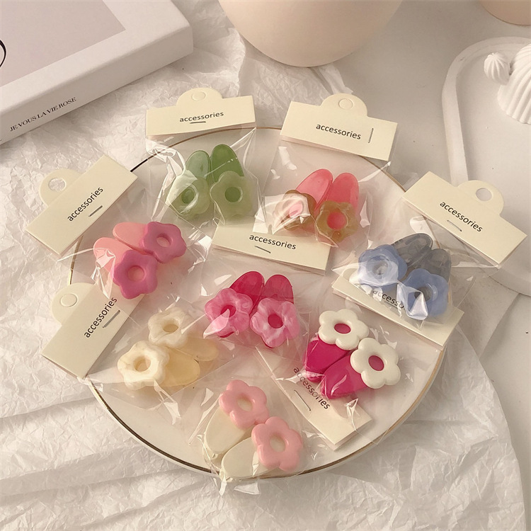 Toffee Color Flower Barrettes Sweet Cute Bangs Clip Side Clip All-Matching Girlish Hairpin Hair Clip for Broken Hair Barrettes Sub Hair Accessories