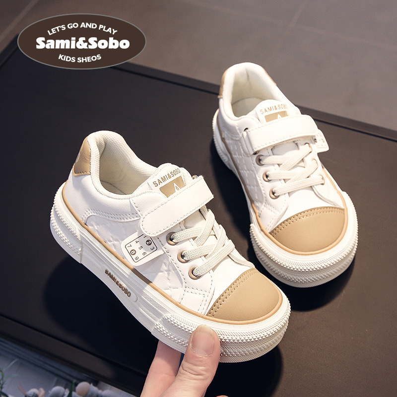 小美和小宝儿童小白鞋2024春季新款女童芒果头大头鞋方头男童板鞋