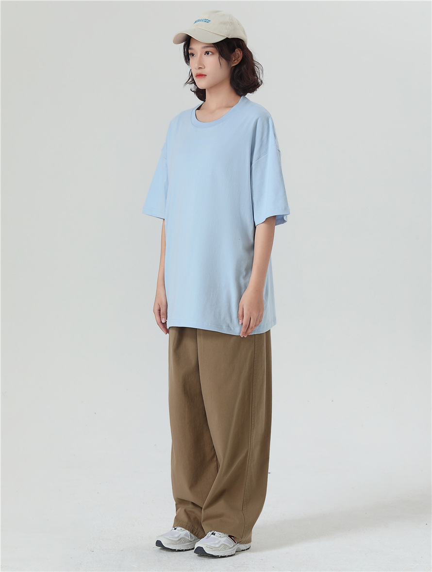 210克重磅纯棉宽松落肩五分袖t恤圆领男女中性慵懒风潮牌中袖上衣