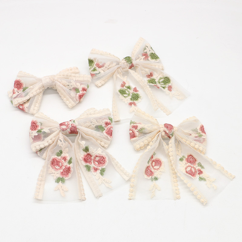 ins刺绣大蝴蝶结头饰发夹发饰超仙飘带网红款蕾丝发饰少女心头饰