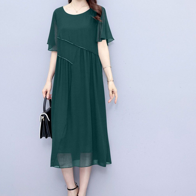 l詈2大码连衣裙女200斤胖mm加肥加大中年妈妈40岁50宽松夏装雪纺