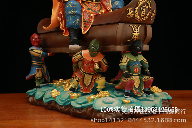 五鬼运财钟馗纯铜鎏金彩绘佛像神像钟馗捉鬼除灾打鬼
